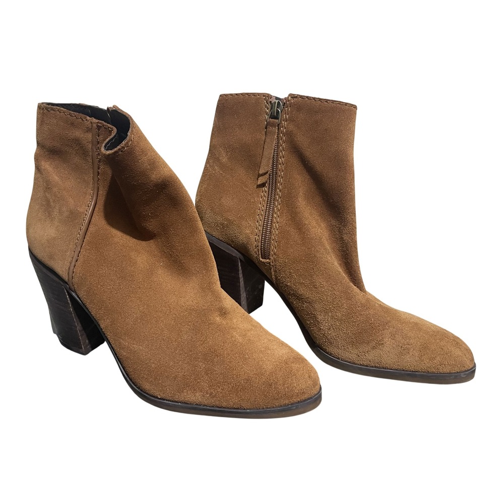 Aldo Brown Suede Ankle Boots Pointed Toe Block Heel Side Zip Womens 10